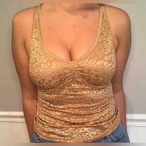 Ruby Ribbon Allure Cami Size 38 Camisole Tank Top Tan Cheetah Lace